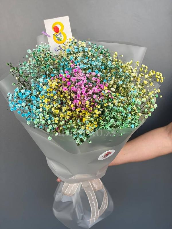 Букеты Букет из 9 крашеных гипсофил в оформлении 